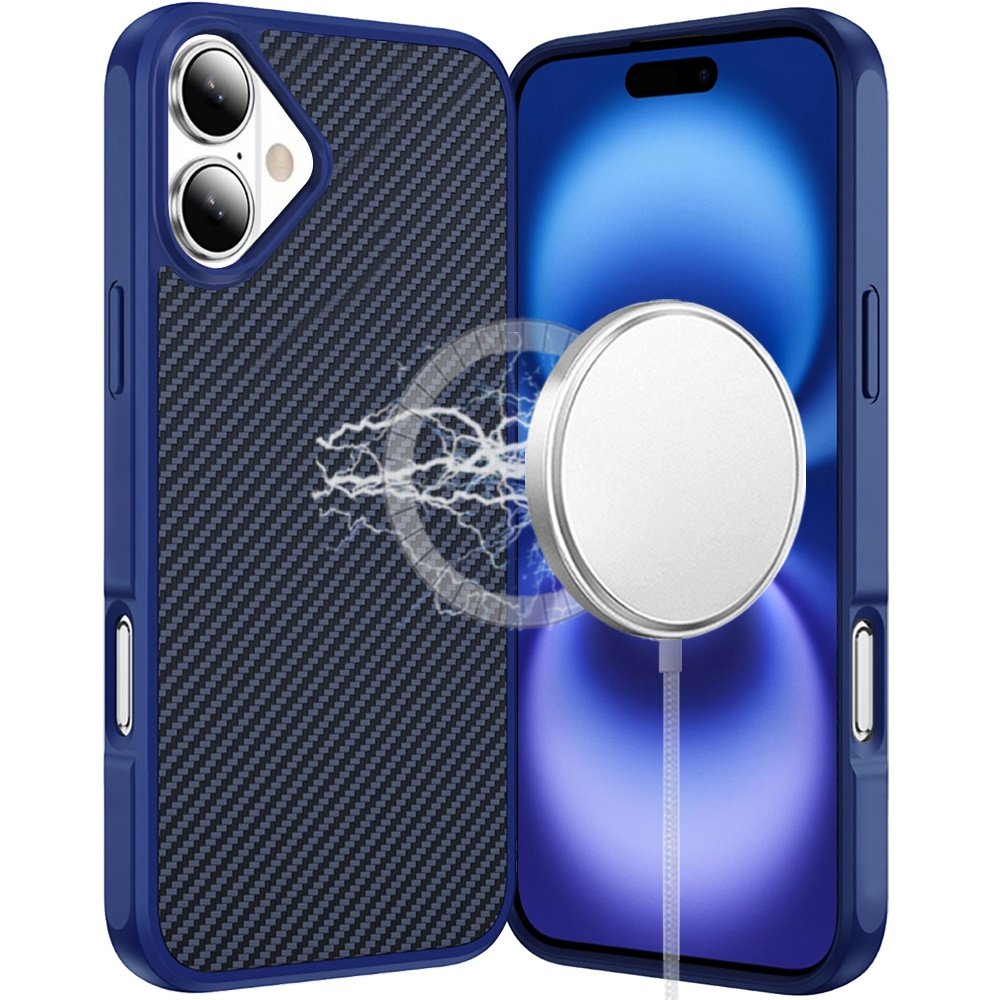 for iphone 17 carbonfiber design magnetic ring hq thick 2.0mm hybrid case navy blue