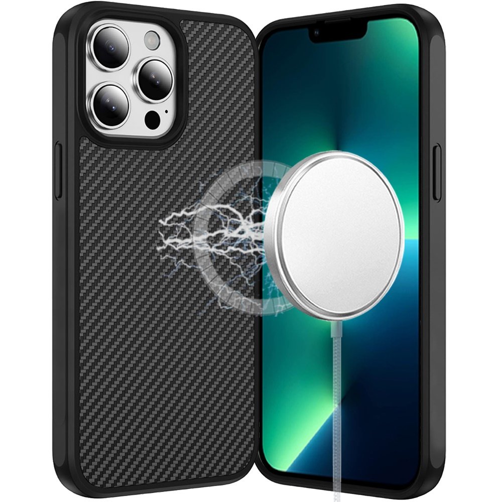 for iphone 13 pro max carbonfiber design magnetic ring hq thick 2.0mm hybrid case black