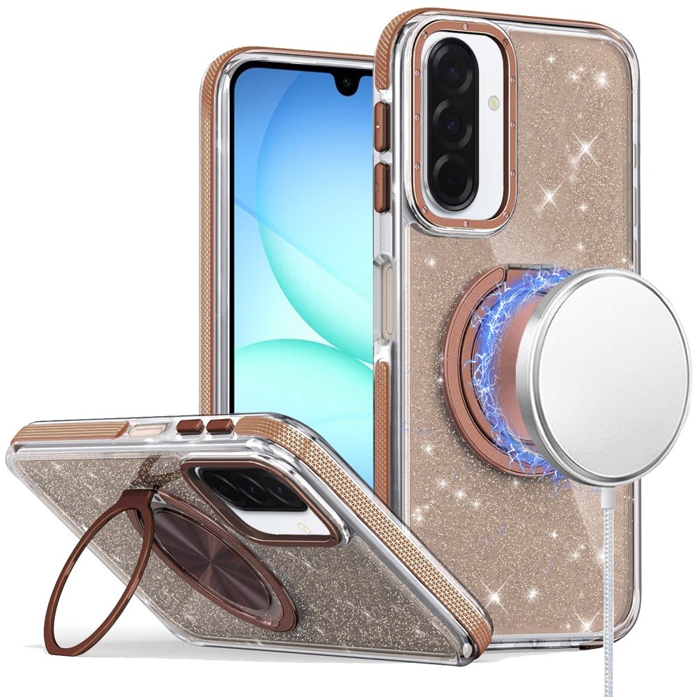 for samsung a17 5g glitz hq shimmer glitter [magnetic ring circle] with 360 degree rotational ring kickstand tough hybrid case gold