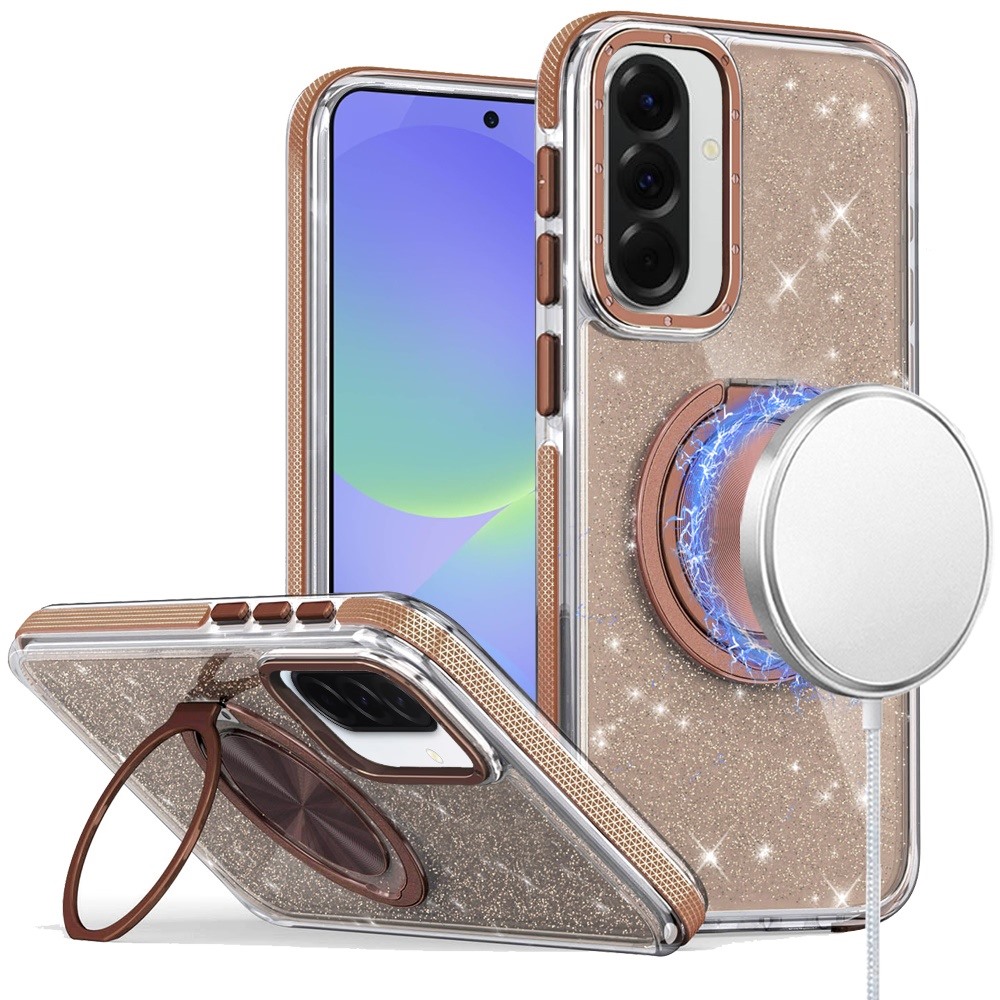 for samsung galaxy a37 glitz hq shimmer glitter [magnetic ring circle] with 360 degree rotational ring kickstand tough hybrid case gold