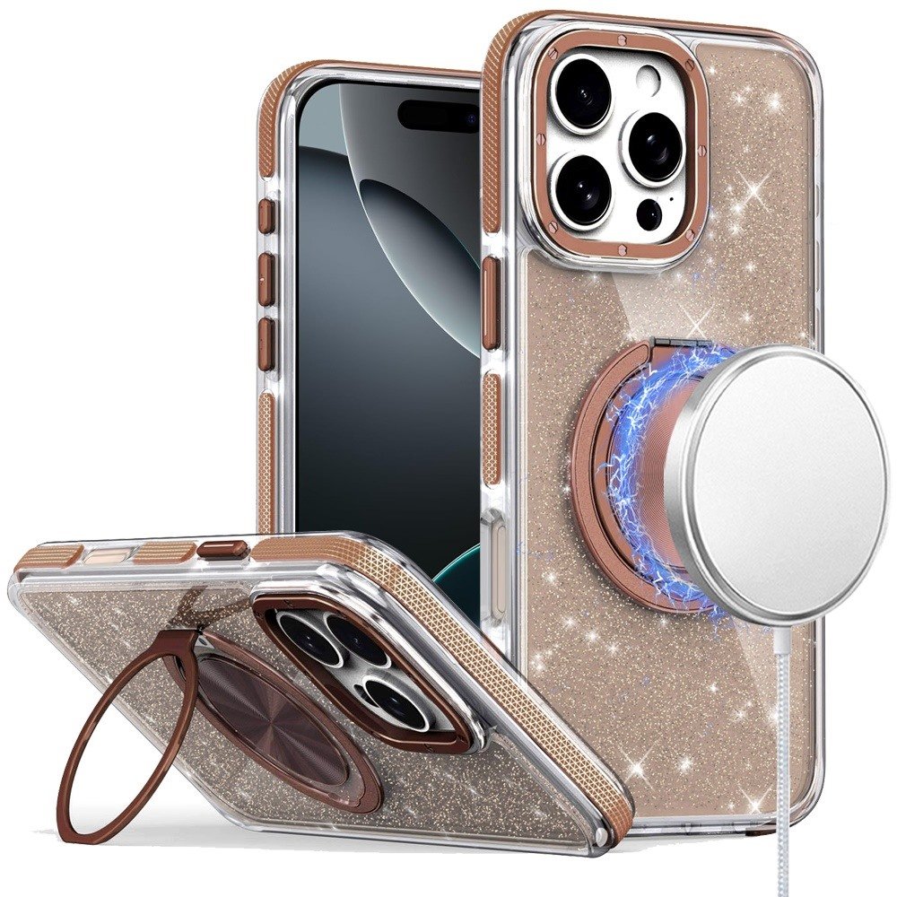 for iphone 16 pro max 6.9 inch glitz hq shimmer glitter [magnetic ring circle] with 360 degree rotational ring kickstand tough hybrid case gold