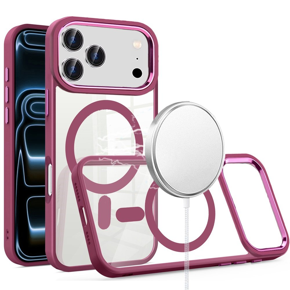 for iphone 17 pro max greatest clear acrylic [magnetic circle] shockproof toughthick metal button hybrid burgundy