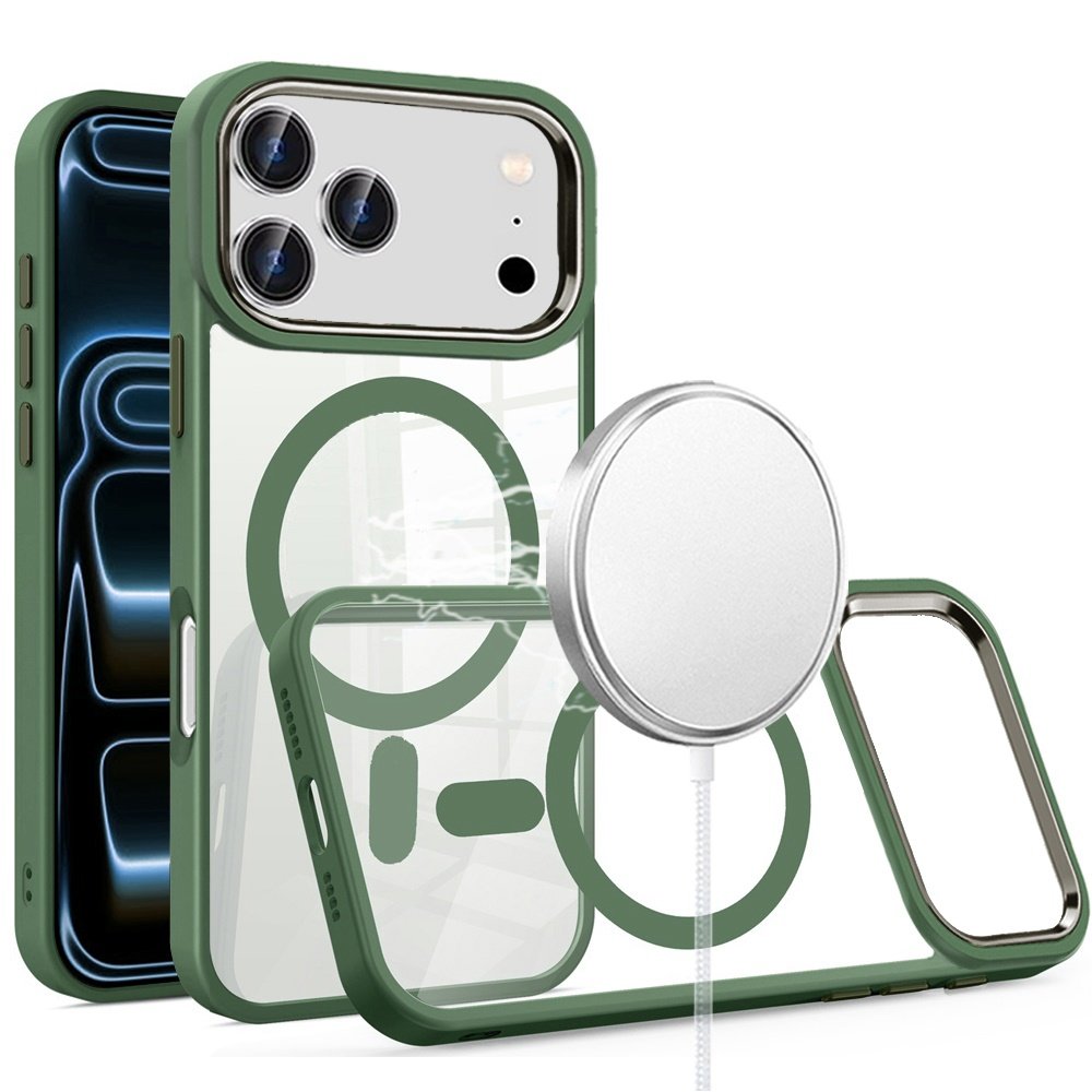 for iphone 17 pro max greatest clear acrylic [magnetic circle] shockproof toughthick metal button hybrid midnight green