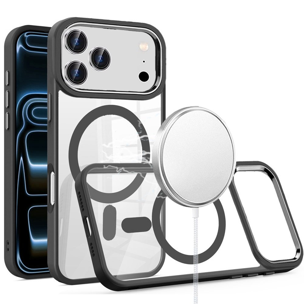 for iphone 17 pro greatest clear acrylic [magnetic circle] shockproof toughthick metal button hybrid black