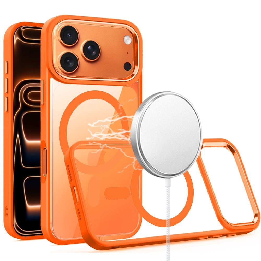 for iphone 17 pro greatest clear acrylic [magnetic circle] shockproof toughthick metal button hybrid cosmic orange