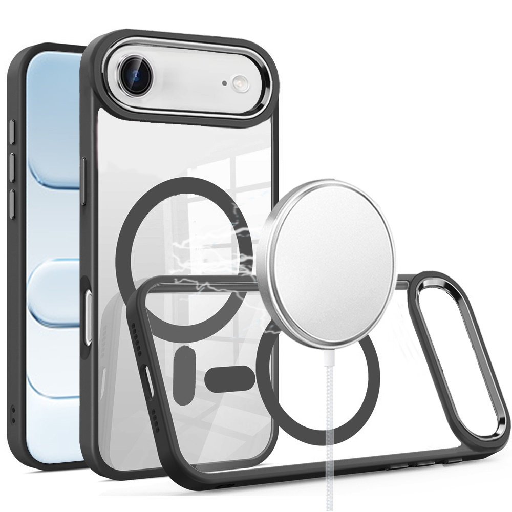 for iphone 17 air greatest clear acrylic [magnetic circle] shockproof toughthick metal button hybrid black