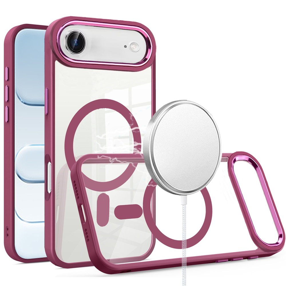 for iphone 17 air greatest clear acrylic [magnetic circle] shockproof toughthick metal button hybrid burgundy