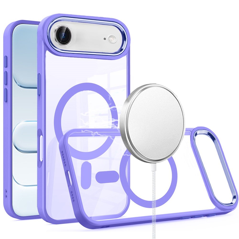 for iphone 17 air greatest clear acrylic [magnetic circle] shockproof toughthick metal button hybrid light blue