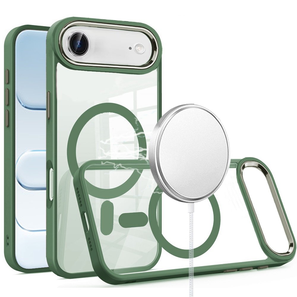 for iphone 17 air greatest clear acrylic [magnetic circle] shockproof toughthick metal button hybrid midnight green