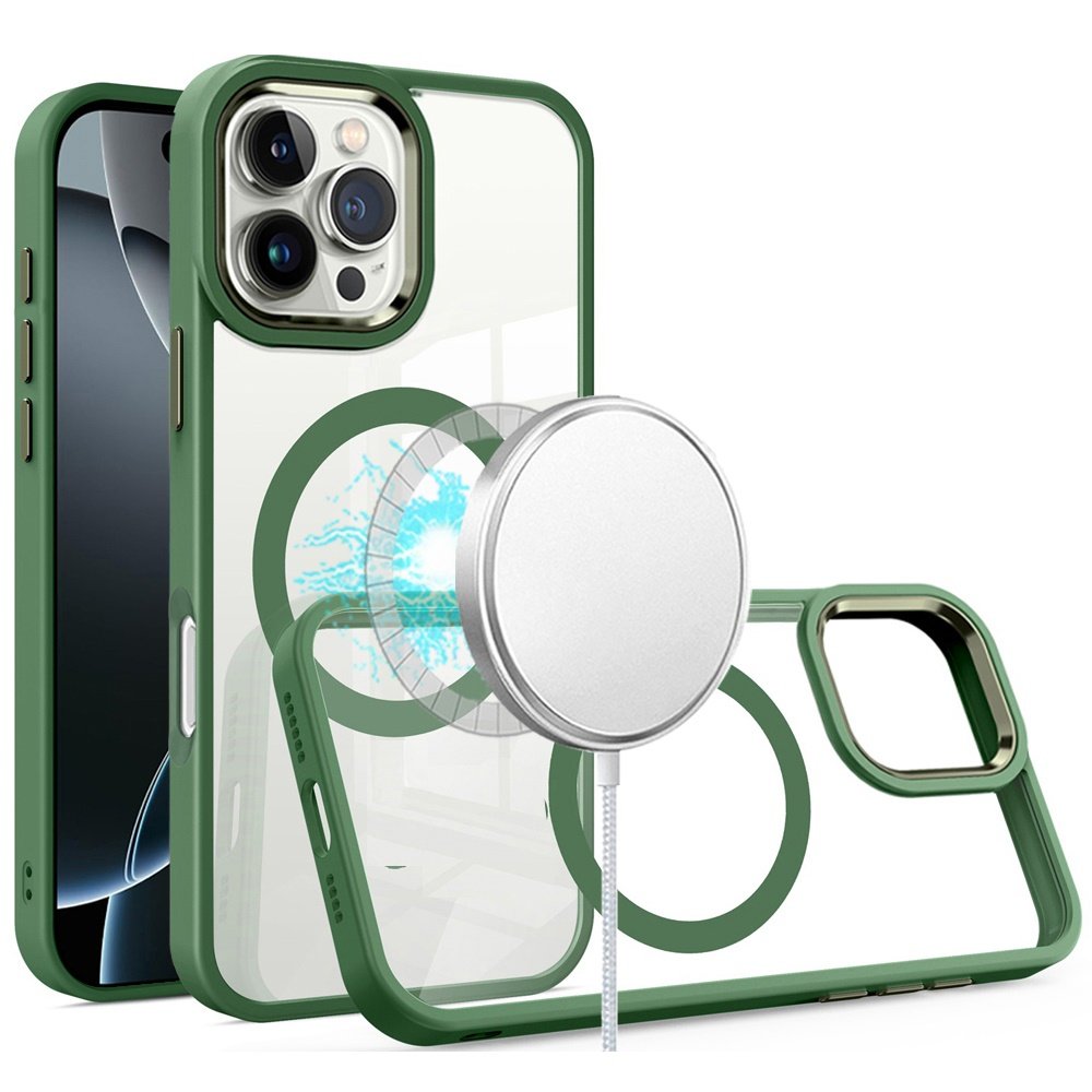 for iphone 16 pro max 6.9 inch greatest clear acrylic thick metal button hybrid midnight green