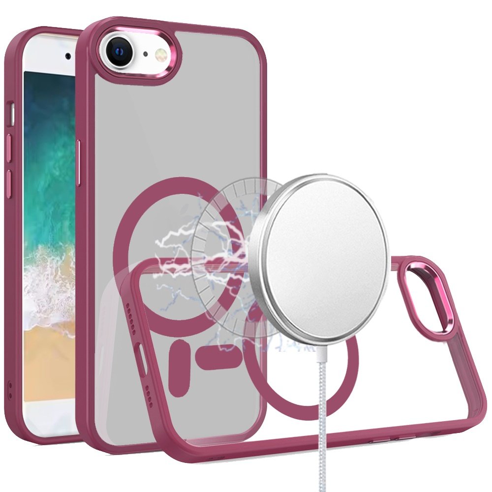 for iphone 17e / 16e / se4 greatest clear acrylic thick metal button hybrid burgundy
