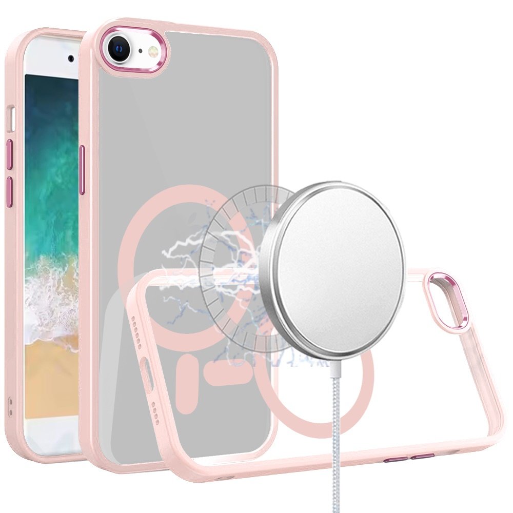 for iphone 17e / 16e / se4 greatest clear acrylic thick metal button hybrid light pink