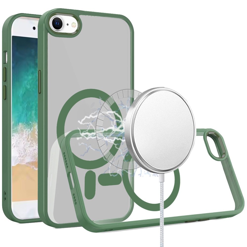 for iphone 17e / 16e / se4 greatest clear acrylic thick metal button hybrid midnight green