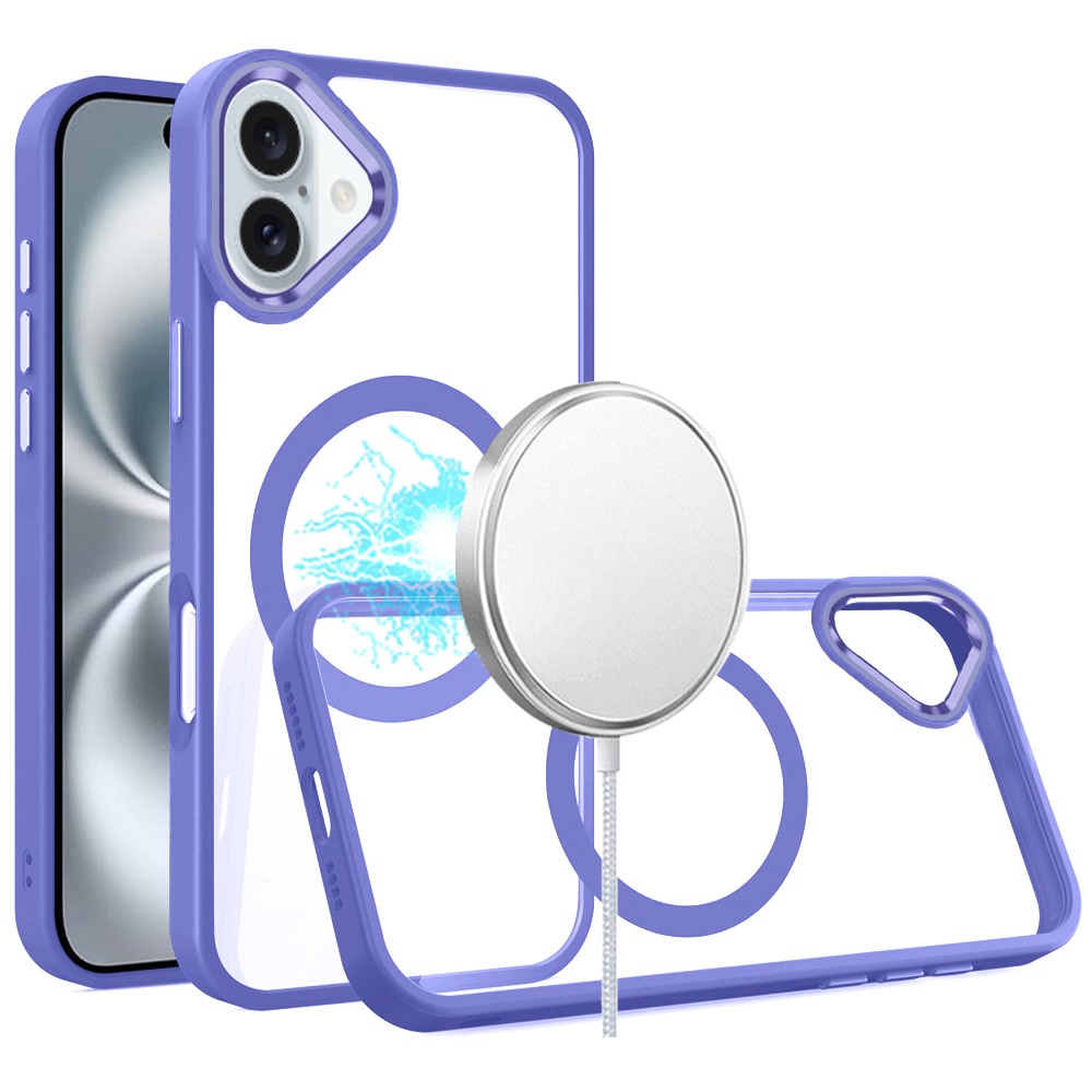 for iphone 16 6.1 inch greatest clear acrylic thick metal button hybrid light purple