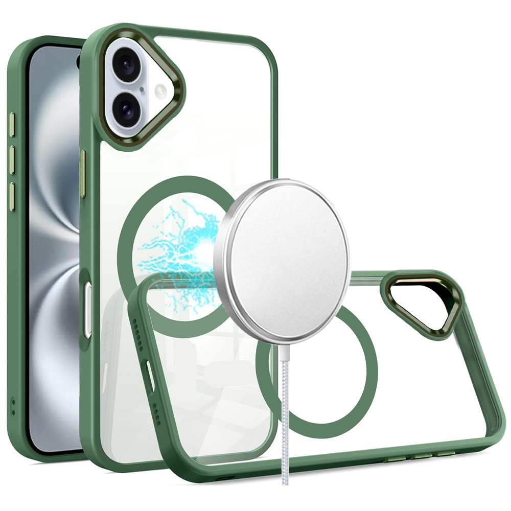for iphone 16 6.1 inch greatest clear acrylic thick metal button hybrid midnight green