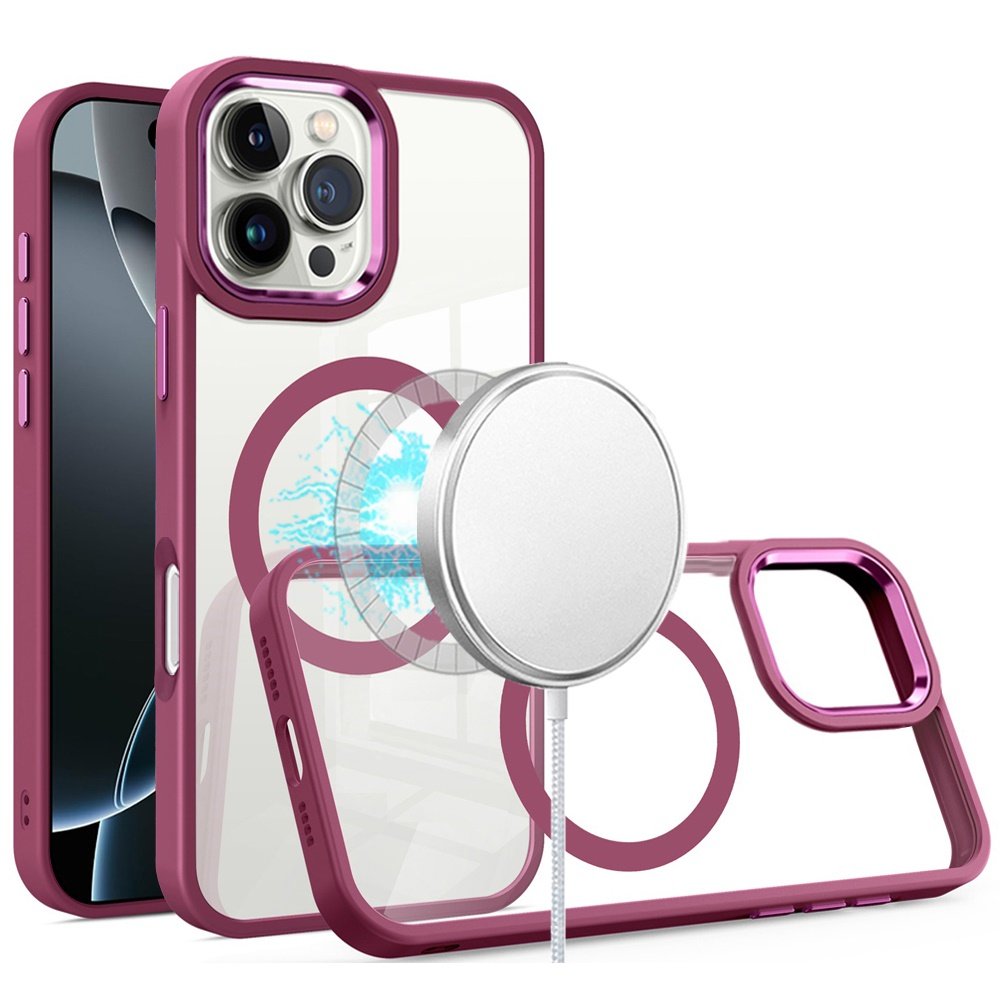 for iphone 16 pro 6.3 inch greatest clear acrylic thick metal button hybrid burgundy