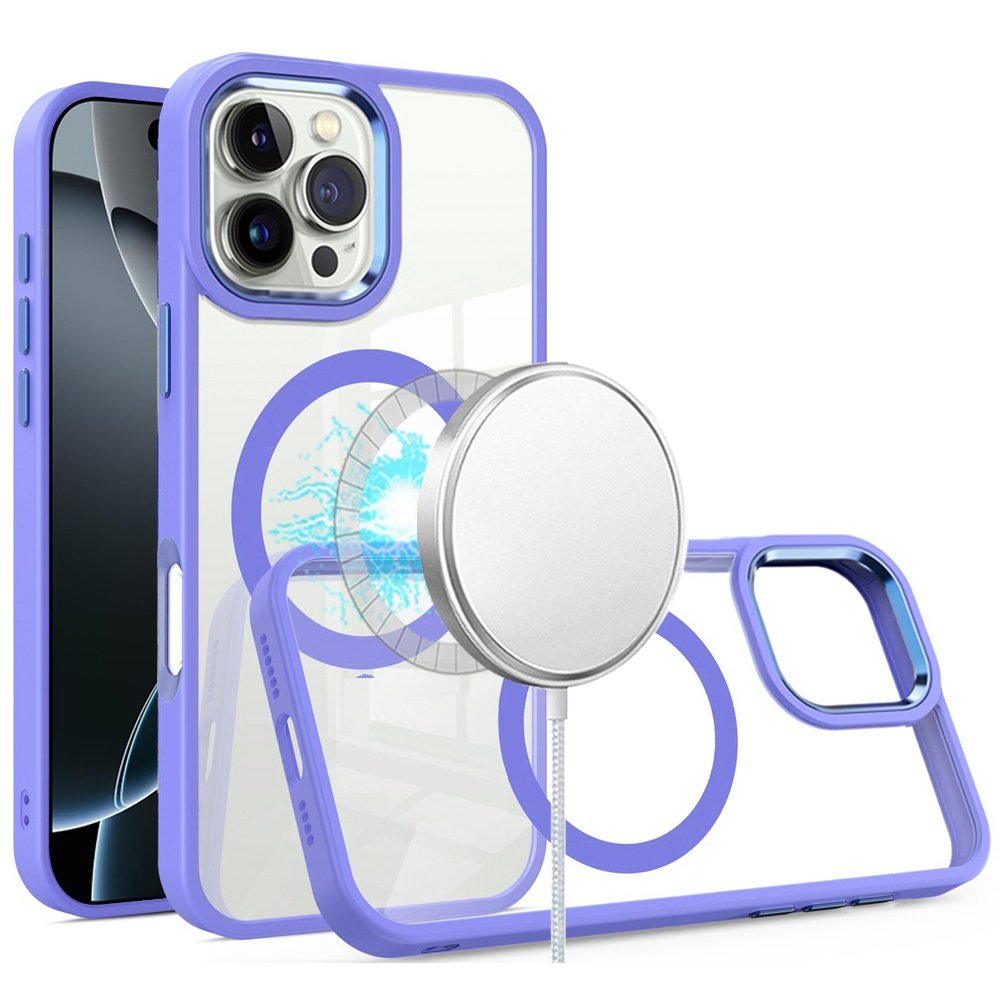 for iphone 16 pro 6.3 inch greatest clear acrylic thick metal button hybrid light purple