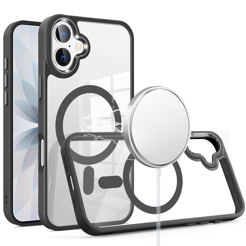 for iphone 17 greatest clear acrylic [magnetic circle] shockproof toughthick metal button hybrid black