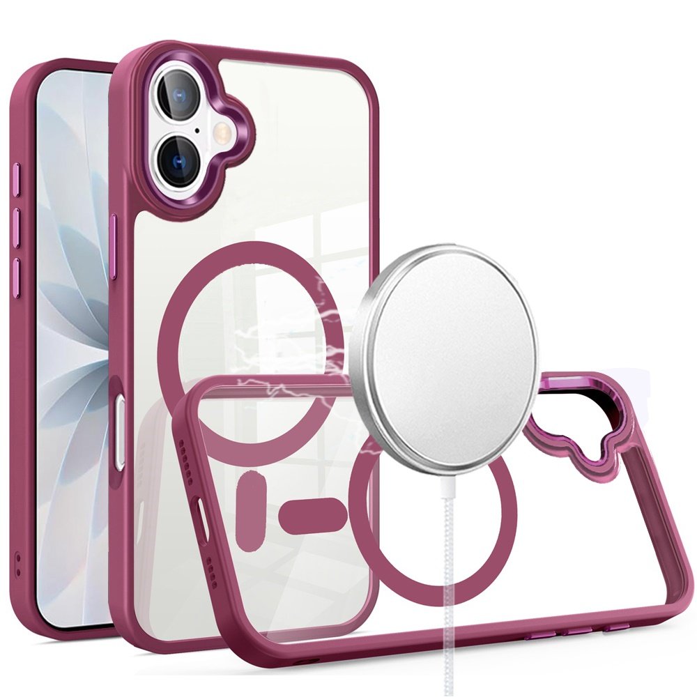 for iphone 17 greatest clear acrylic [magnetic circle] shockproof toughthick metal button hybrid burgundy