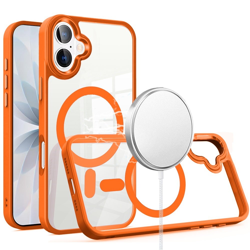 for iphone 17 greatest clear acrylic [magnetic circle] shockproof toughthick metal button hybrid cosmic orange
