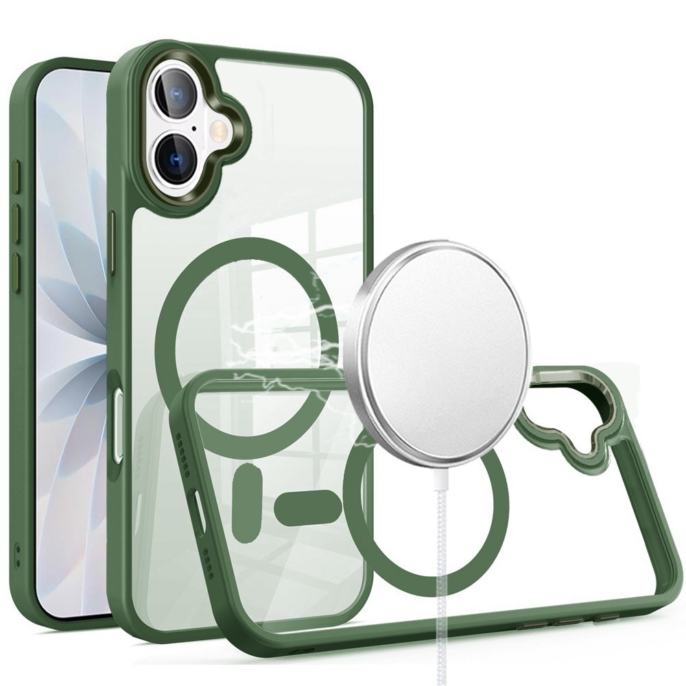 for iphone 17 greatest clear acrylic [magnetic circle] shockproof toughthick metal button hybrid midnight green