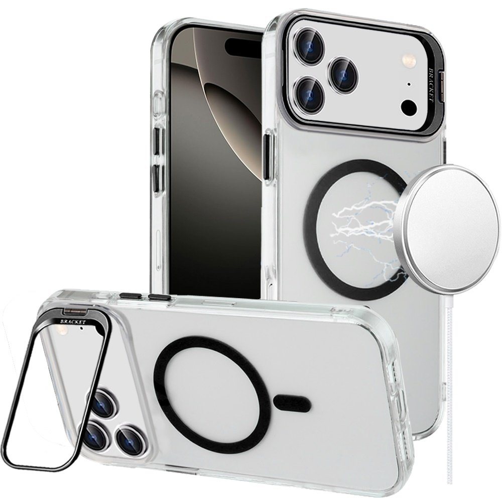 for iphone 17 pro max transparent hq hybrid with metallic camera stand magnetic ring case black
