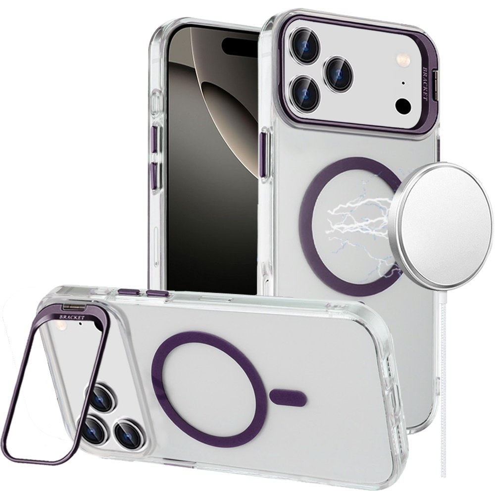 for iphone 17 pro max transparent hq hybrid with metallic camera stand magnetic ring case dark purple