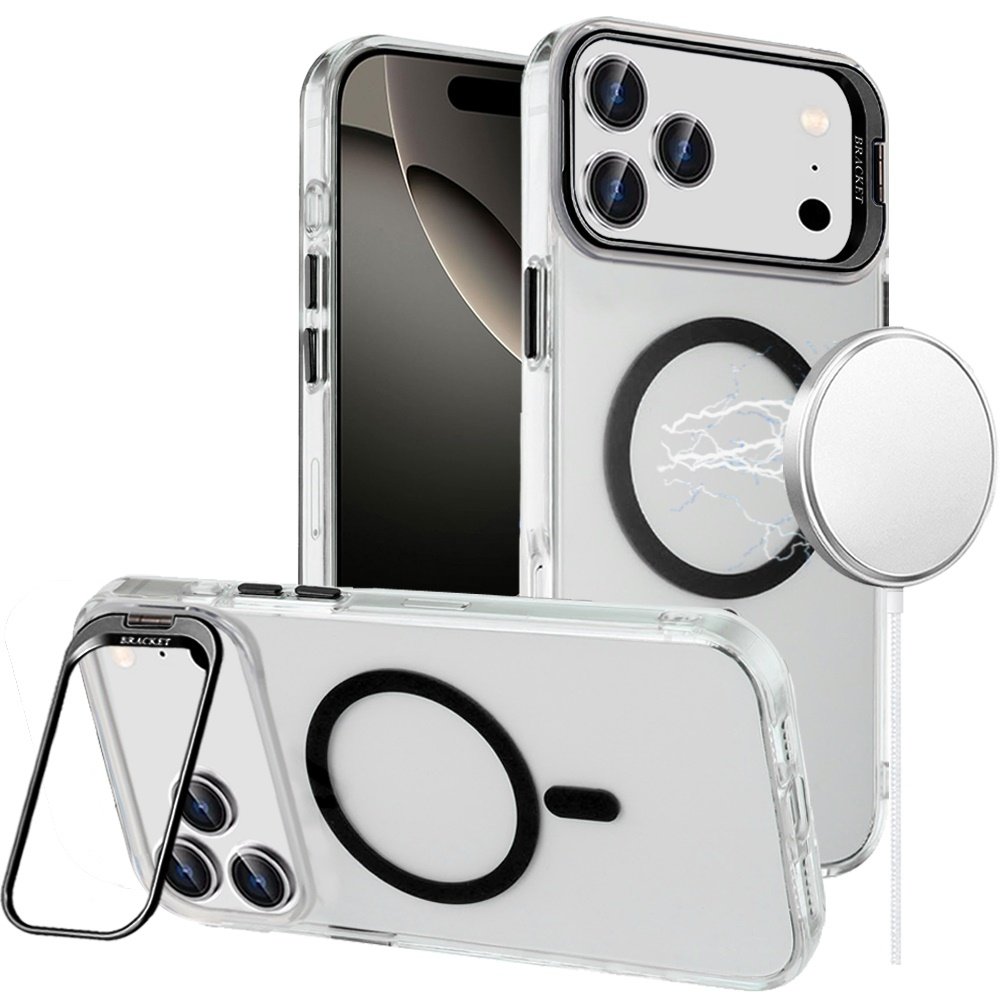 for iphone 17 pro transparent hq hybrid with metallic camera stand magnetic ring case black