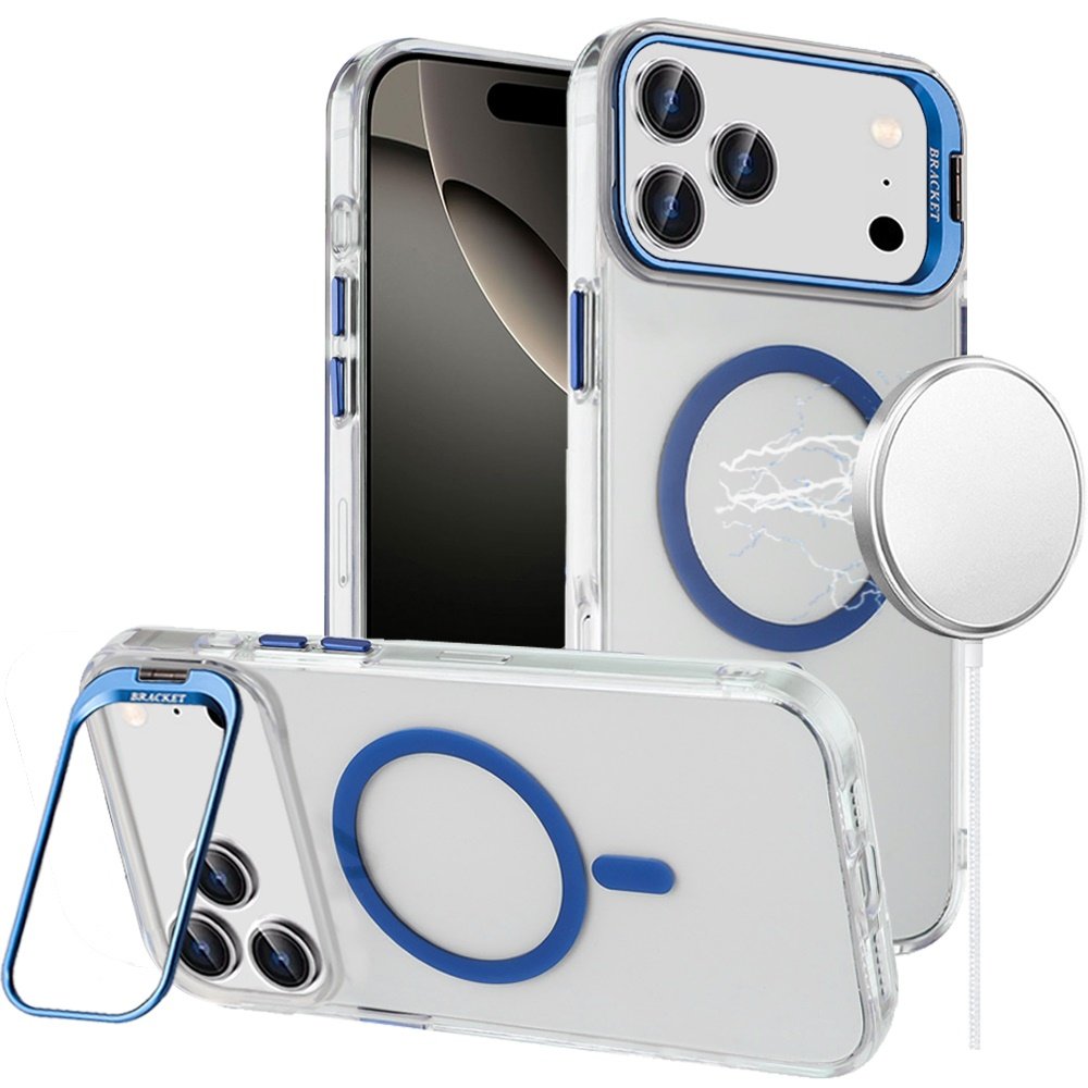 for iphone 17 pro transparent hq hybrid with metallic camera stand magnetic ring case dark blue