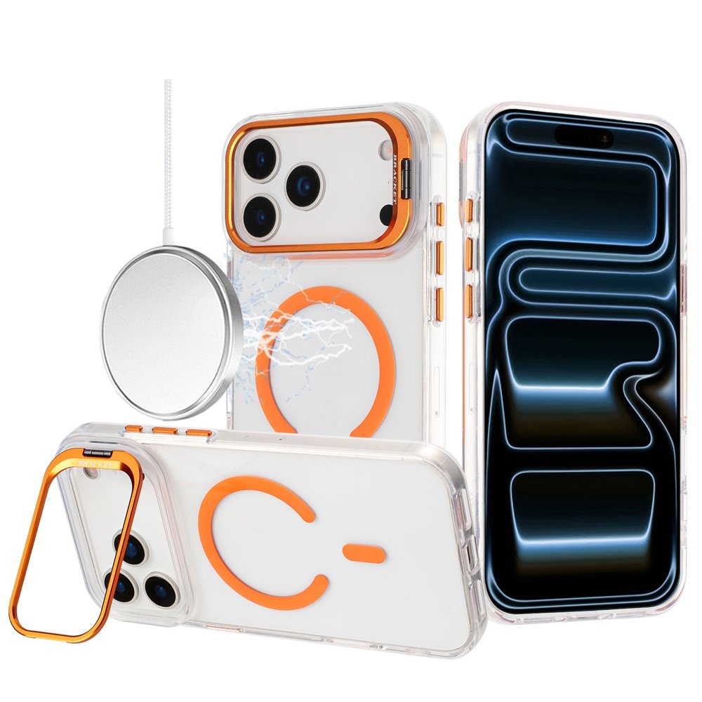 for iphone 17 pro transparent hq hybrid with metallic camera stand magnetic ring case cosmic orange