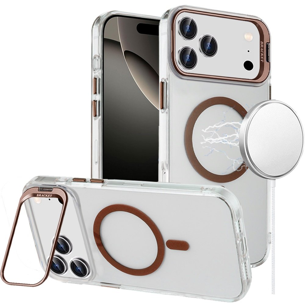 for iphone 17 pro transparent hq hybrid with metallic camera stand magnetic ring case desert gold