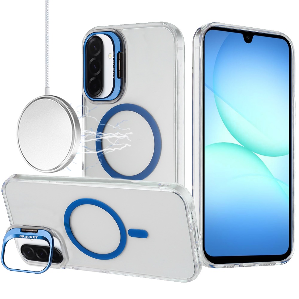 for samsung a17 5g transparent hq hybrid with metallic camera stand magnetic ring case dark blue