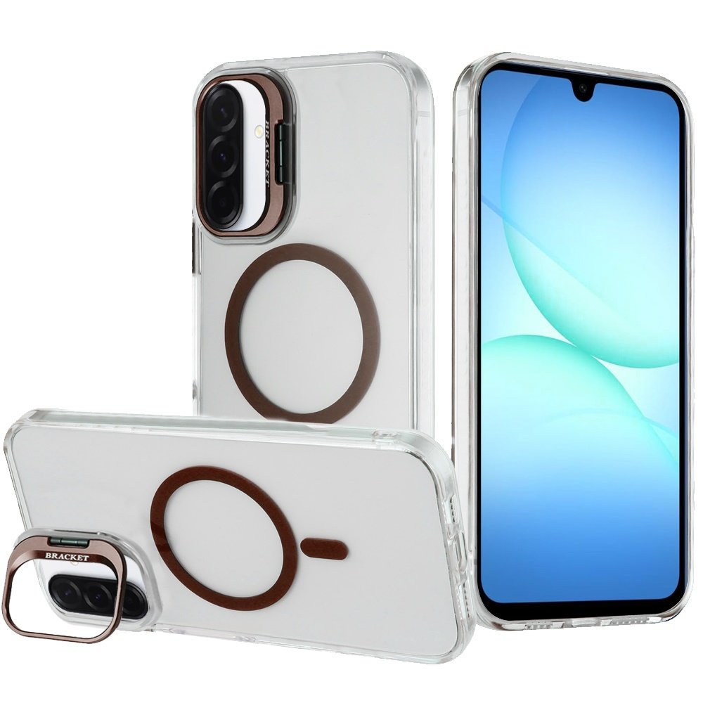 for samsung a17 5g transparent hq hybrid with metallic camera stand magnetic ring case desert gold