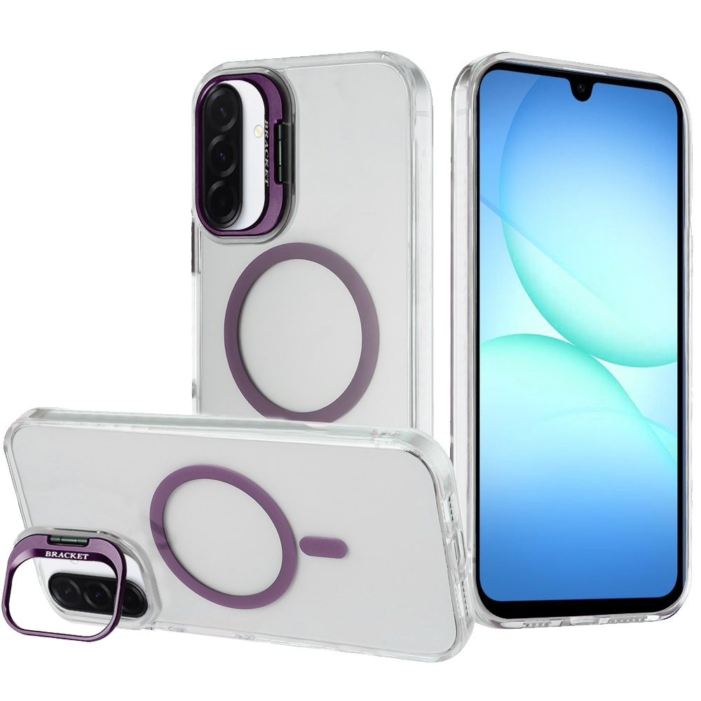 for samsung a17 5g transparent hq hybrid with metallic camera stand magnetic ring case dark purple