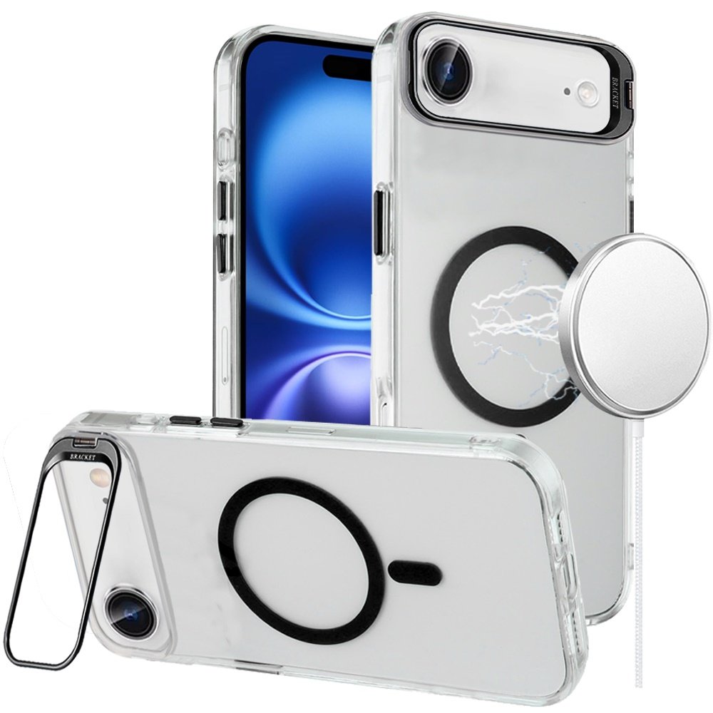 for iphone 17 air transparent hq hybrid with metallic camera stand magnetic ring case black
