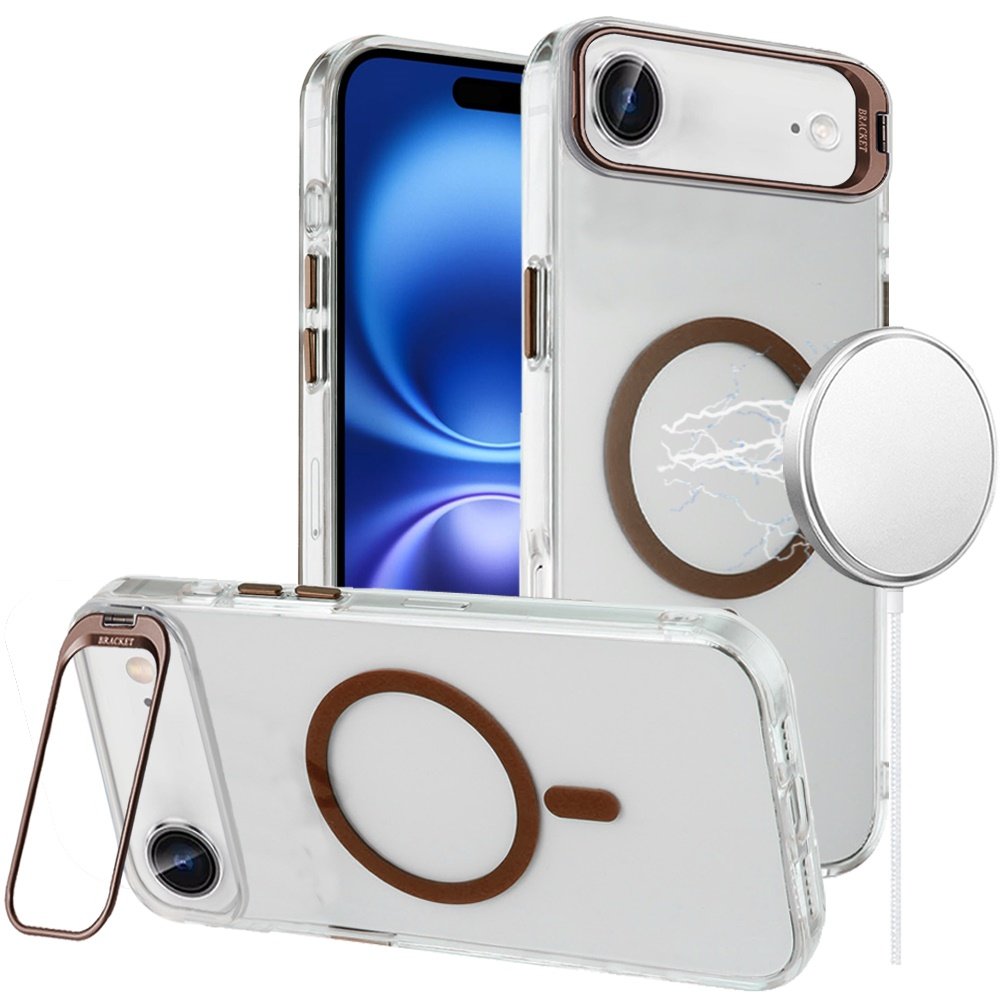 for iphone 17 air transparent hq hybrid with metallic camera stand magnetic ring case desert gold