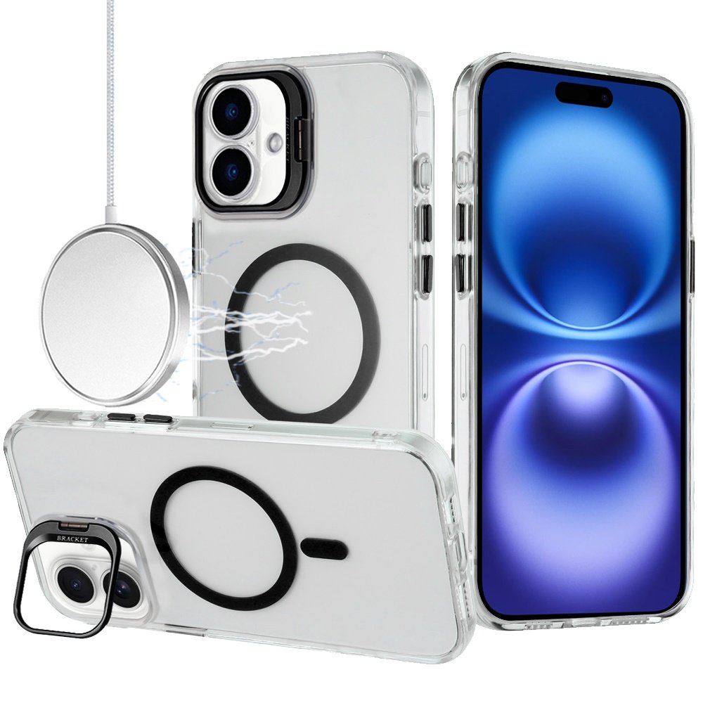 for iphone 17 transparent hq hybrid with metallic camera stand magnetic ring case black