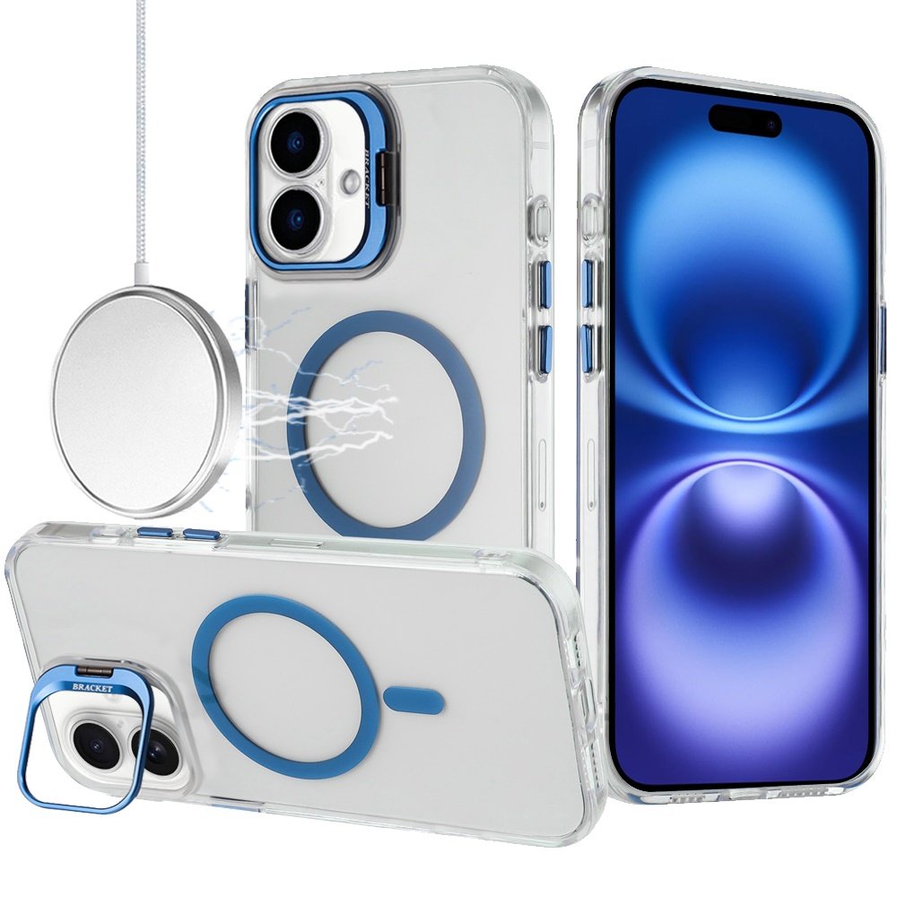 for iphone 17 transparent hq hybrid with metallic camera stand magnetic ring case dark blue