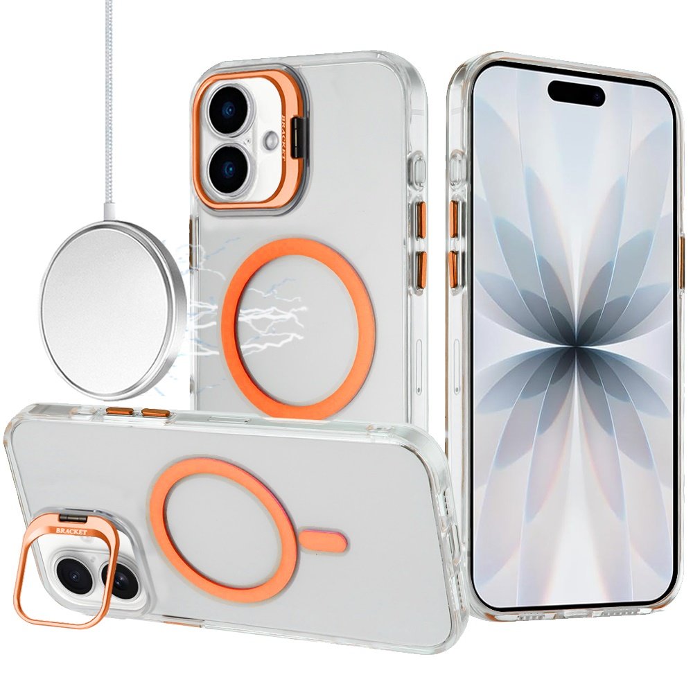 for iphone 17 transparent hq hybrid with metallic camera stand magnetic ring case cosmic orange