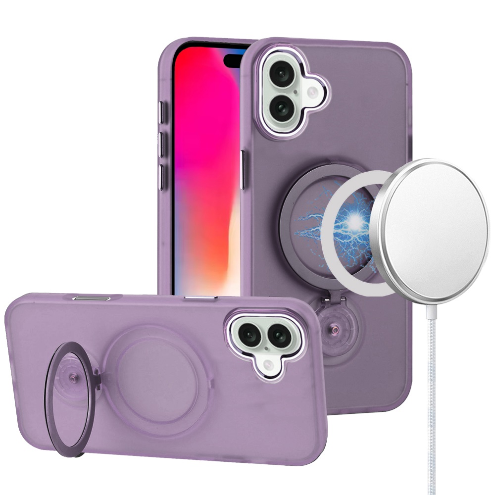 for iphone 16 6.1 inch hoop kickstand [magnetic circle] hd transparent chrome hybrid purple