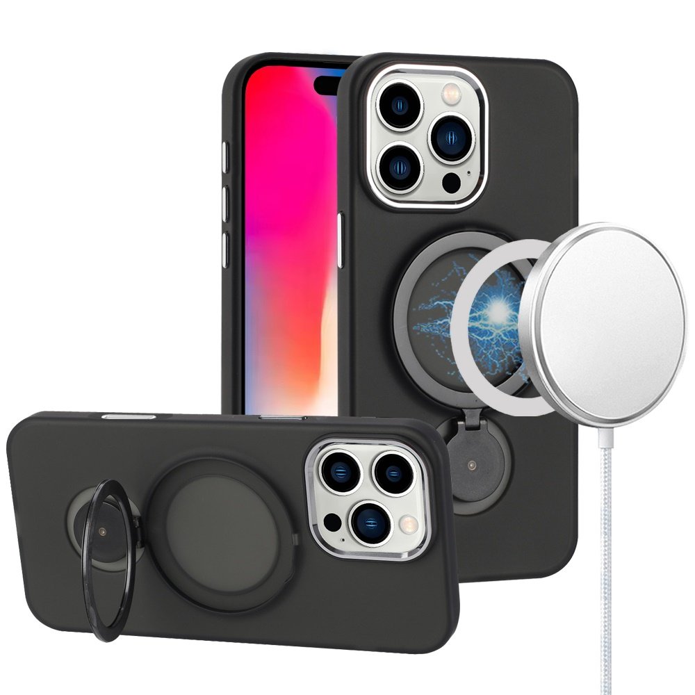 for iphone 16 pro max 6.9 inch hoop kickstand [magnetic circle] hd transparent chrome hybrid black
