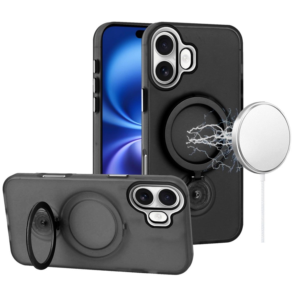 for iphone 17 hoop kickstand [magnetic circle] hd transparent chrome hybrid black