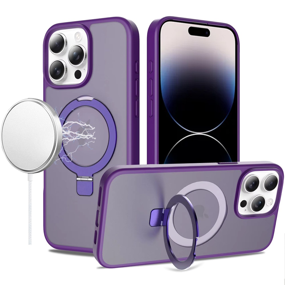 for iphone 14 pro max 6.7" magnetic matching ring stand full rotation matte hybrid dark purple