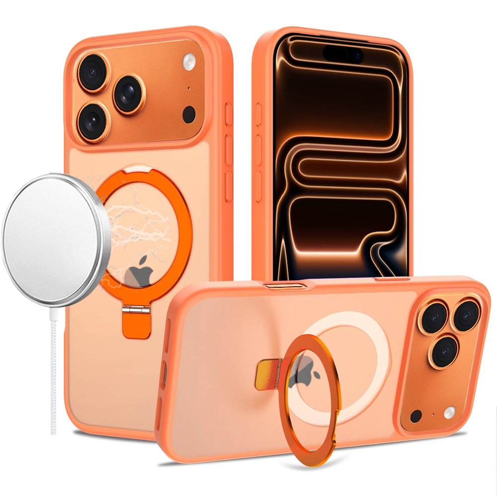 for iphone 17 pro max magnetic matching ring stand full rotation matte hybrid cosmic orange