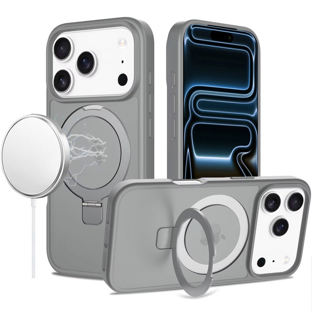 for iphone 17 pro max magnetic matching ring stand full rotation matte hybrid grey