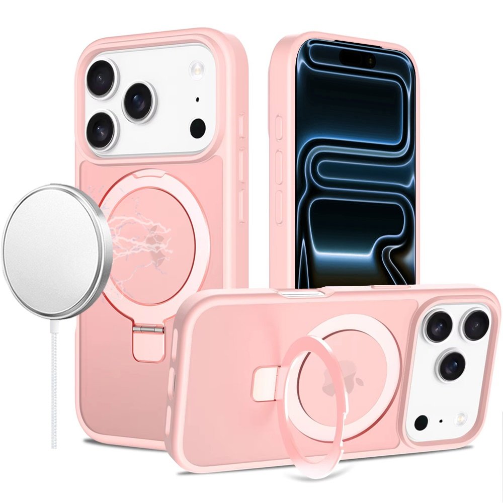 for iphone 17 pro max magnetic matching ring stand full rotation matte hybrid light pink
