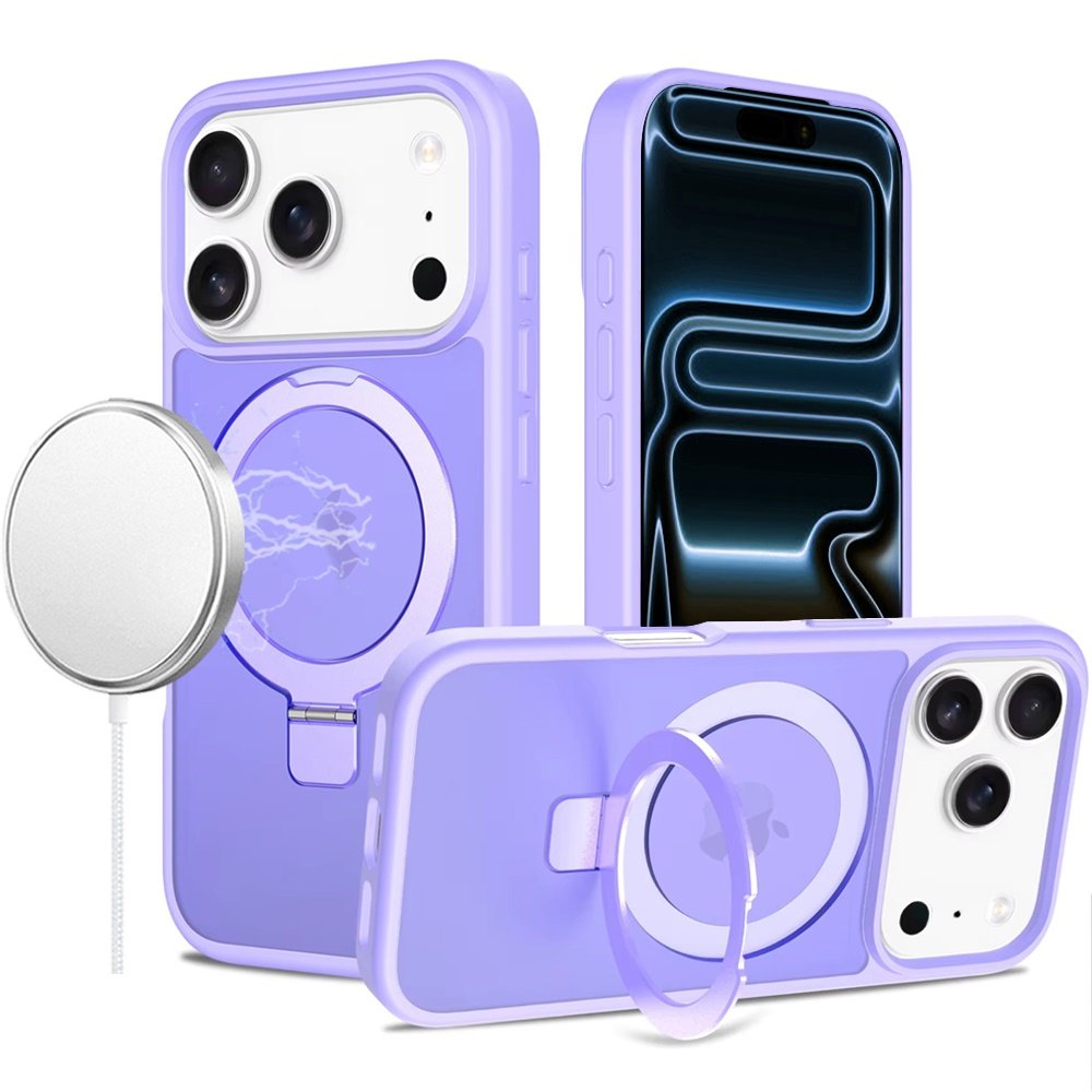 for iphone 17 pro max magnetic matching ring stand full rotation matte hybrid light purple