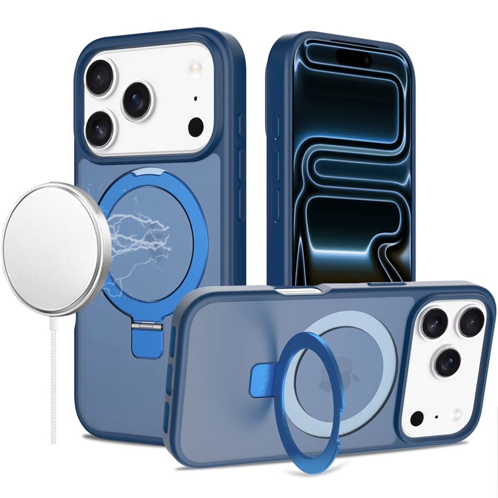 for iphone 17 pro max magnetic matching ring stand full rotation matte hybrid blue