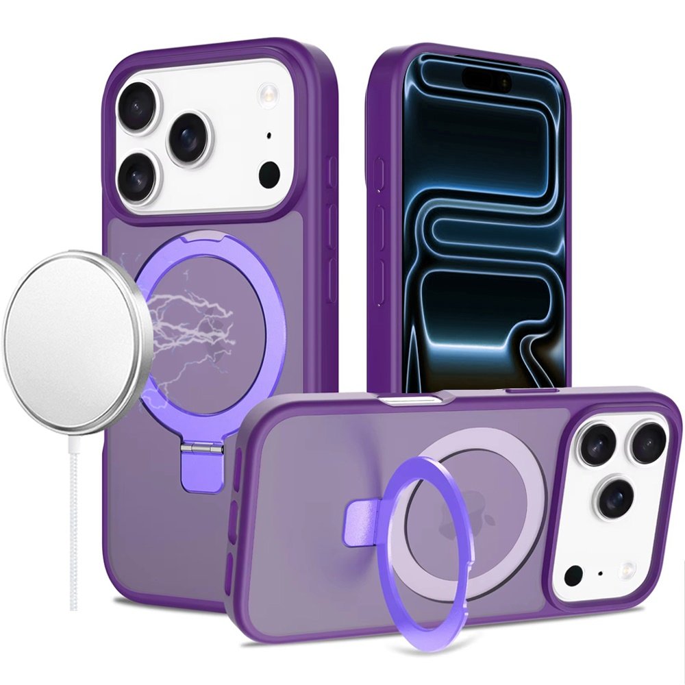 for iphone 17 pro max magnetic matching ring stand full rotation matte hybrid dark purple