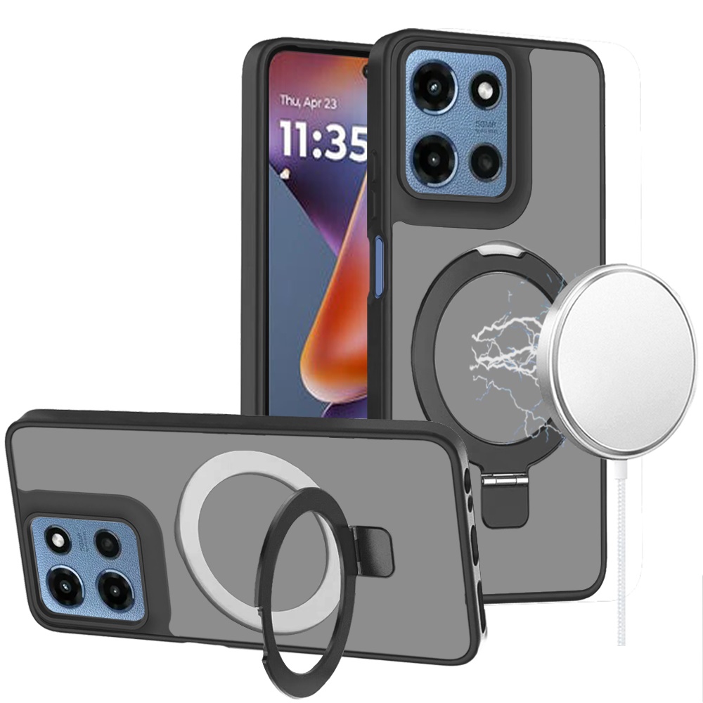 for moto g 5g 2025/2026 g play 2026 magnetic matching ring stand full rotation matte hybrid black